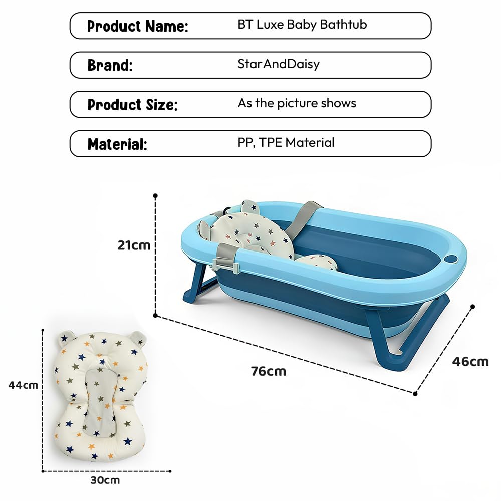 StarAndDaisy Bath Tub for Baby 0-5 Years/Foldable Bath tub for Kids with Cushion, Space Saving Design, Newborn Baby Folding Bathing Tub Girls & Boys, Easy to Store- Grey