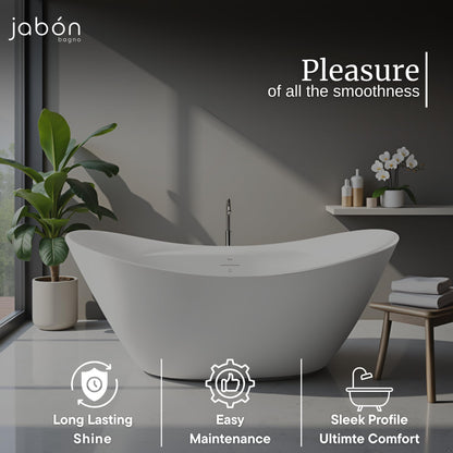 TAISOR Freestanding Bathtub 150 cm – White Glossy Acrylic Soaking Tub with Overflow Drain, Brass Pop-Up Waste & Waste Pipe, 6-Layer Reinforced Standalone Bath Tub