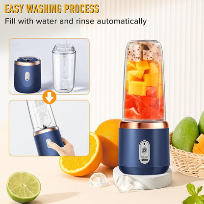 Portable Blender Electric Juicers Fruit Mixers USB Rechargeable Smoothie Mini Personal Juicer 6 Blades 3Gears With 1500 Mah Rechargeable Battery-Smoothie Blender(Blue)