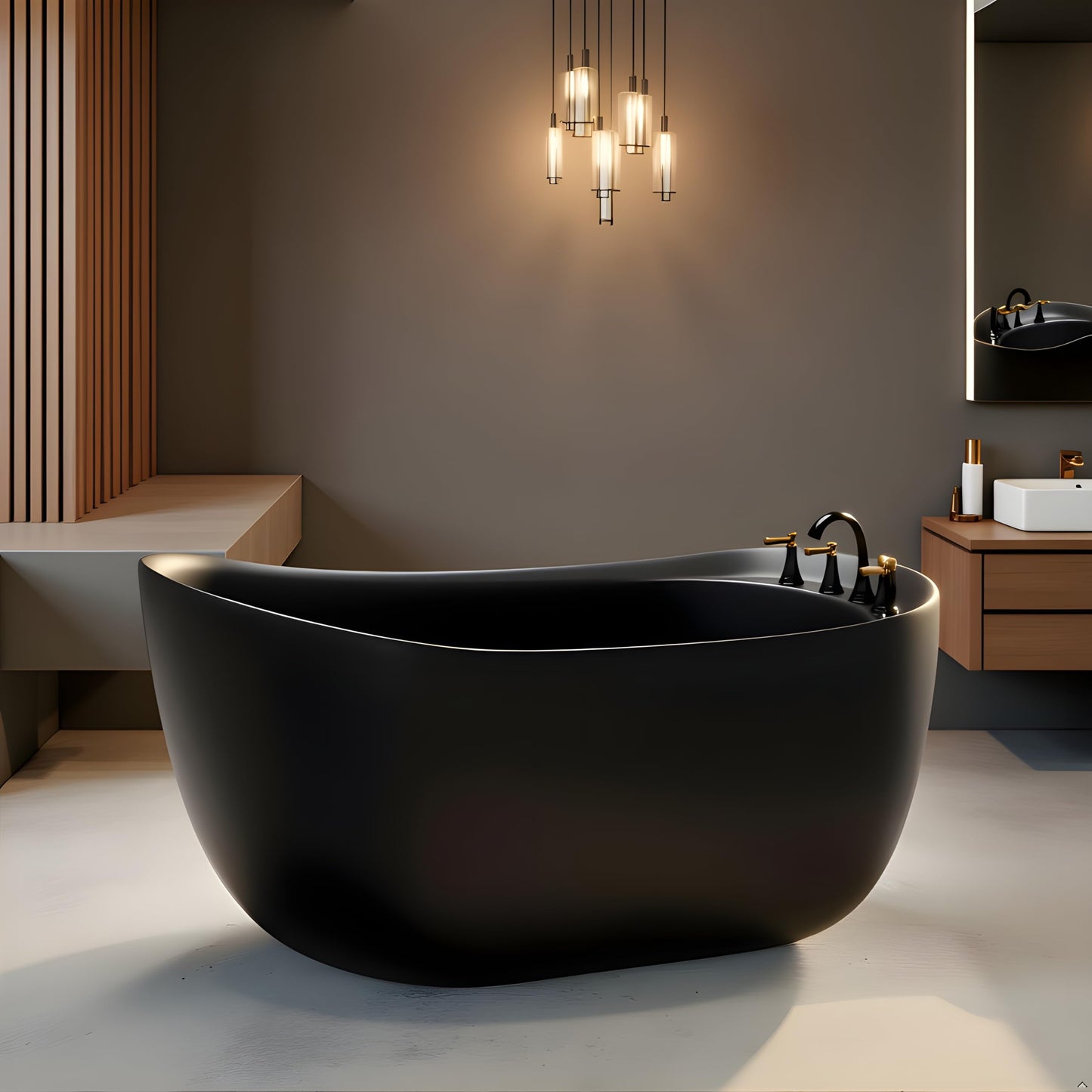 TAISOR Freestanding Bathtub 150 cm – White Glossy Acrylic Soaking Tub with Overflow Drain, Brass Pop-Up Waste & Waste Pipe, 6-Layer Reinforced Standalone Bath Tub
