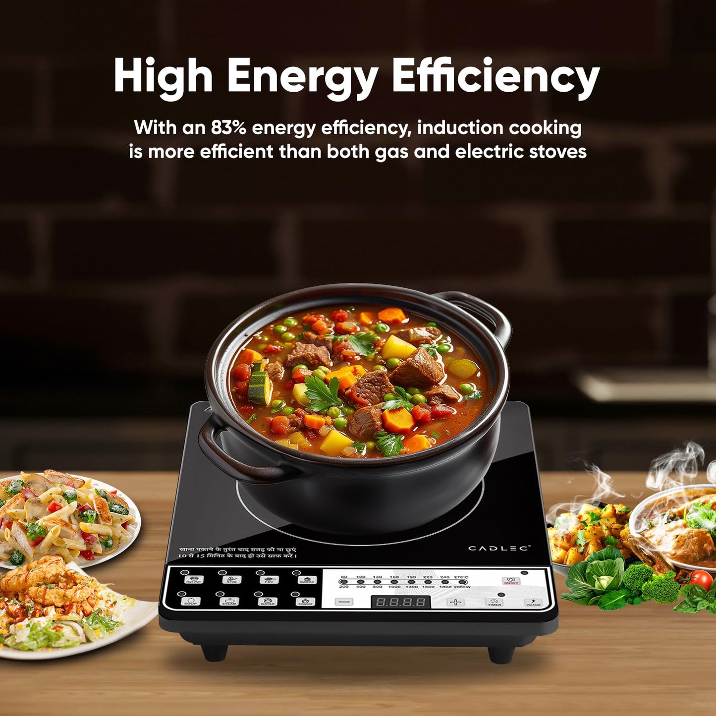 Cadlec CookFusion 2000W Induction Cooktop | 7 Cooking Modes, Auto Shut-Off, Over-Heat Protection, LED Display, BIS Approved, 2-Year Warranty | Black