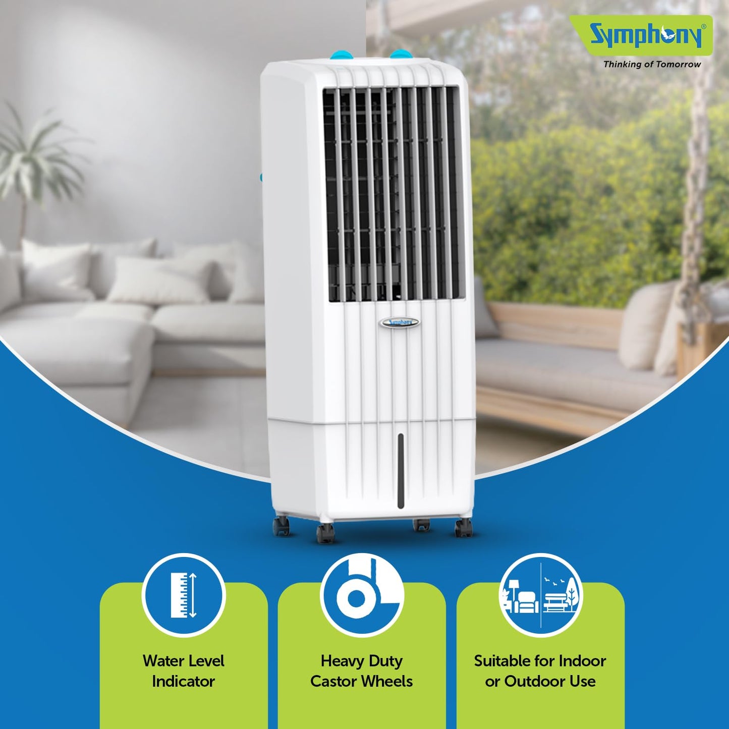 Symphony Diet 12T Tower Air Cooler | Honeycomb Cooling Pad | Powerful Blower | Auto Louver Movement | Cool Flow Dispenser | 12L | 1-Year Warranty