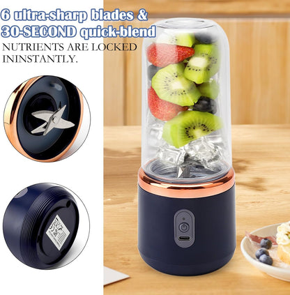 Portable Blender Electric Juicers Fruit Mixers USB Rechargeable Smoothie Mini Personal Juicer 6 Blades 3Gears With 1500 Mah Rechargeable Battery-Smoothie Blender(Blue)
