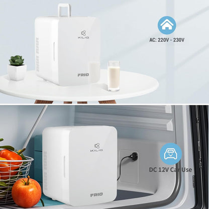 KILIG Frio Mini Fridge | Portable Cooler & Warmer | 240V AC & 12V DC Power for Home & Car | Smart Temperature Control | Perfect for Food & Beverages, Travel, Skincare, Medicine | White (Frio)