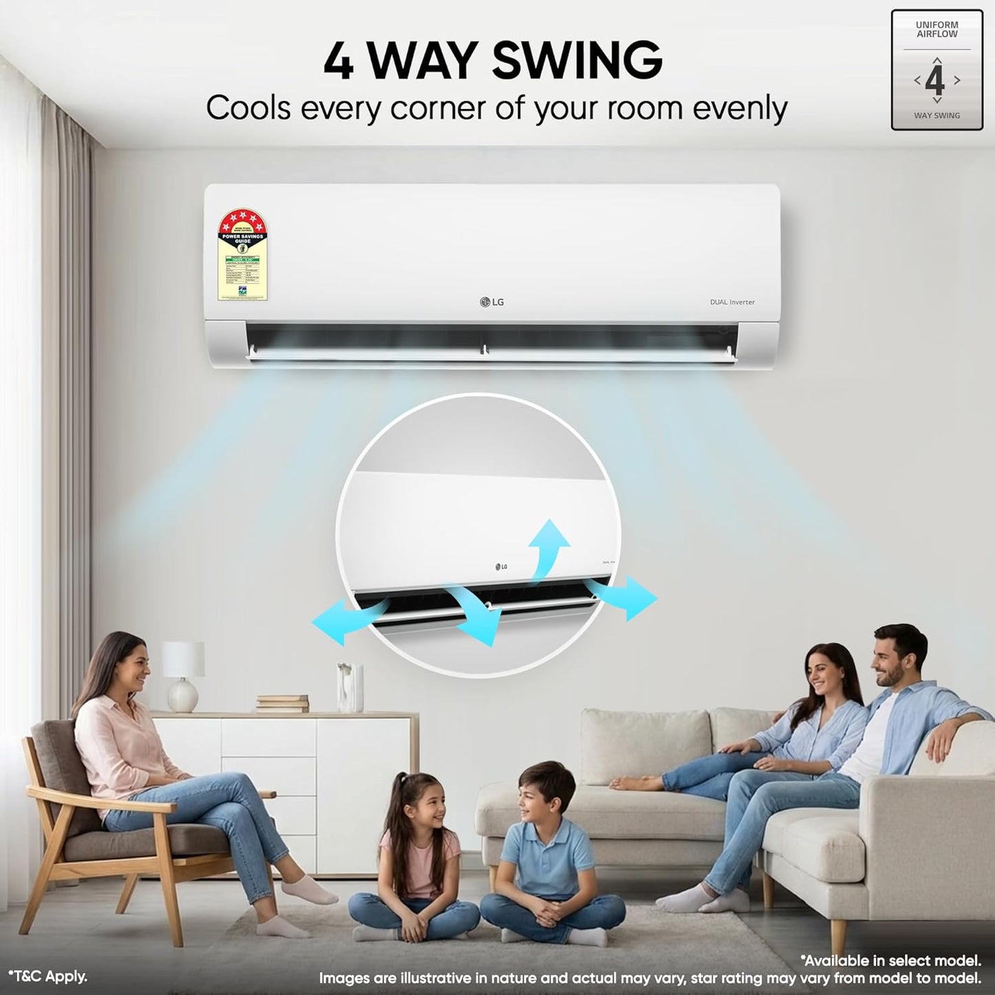 LG 1 Ton 5 Star Dual Inverter Split AC (Copper, AI Convertible 6-in-1 Cooling, Faster Cooling & Energy Saving, 4 Way Air Swing, HD Filter with Anti-Virus Protection, Viraat Mode, US-Q14ENZE, White)