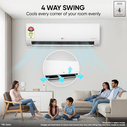 LG 1 Ton 5 Star Dual Inverter Split AC (Copper, AI Convertible 6-in-1 Cooling, Faster Cooling & Energy Saving, 4 Way Air Swing, HD Filter with Anti-Virus Protection, Viraat Mode, US-Q14ENZE, White)