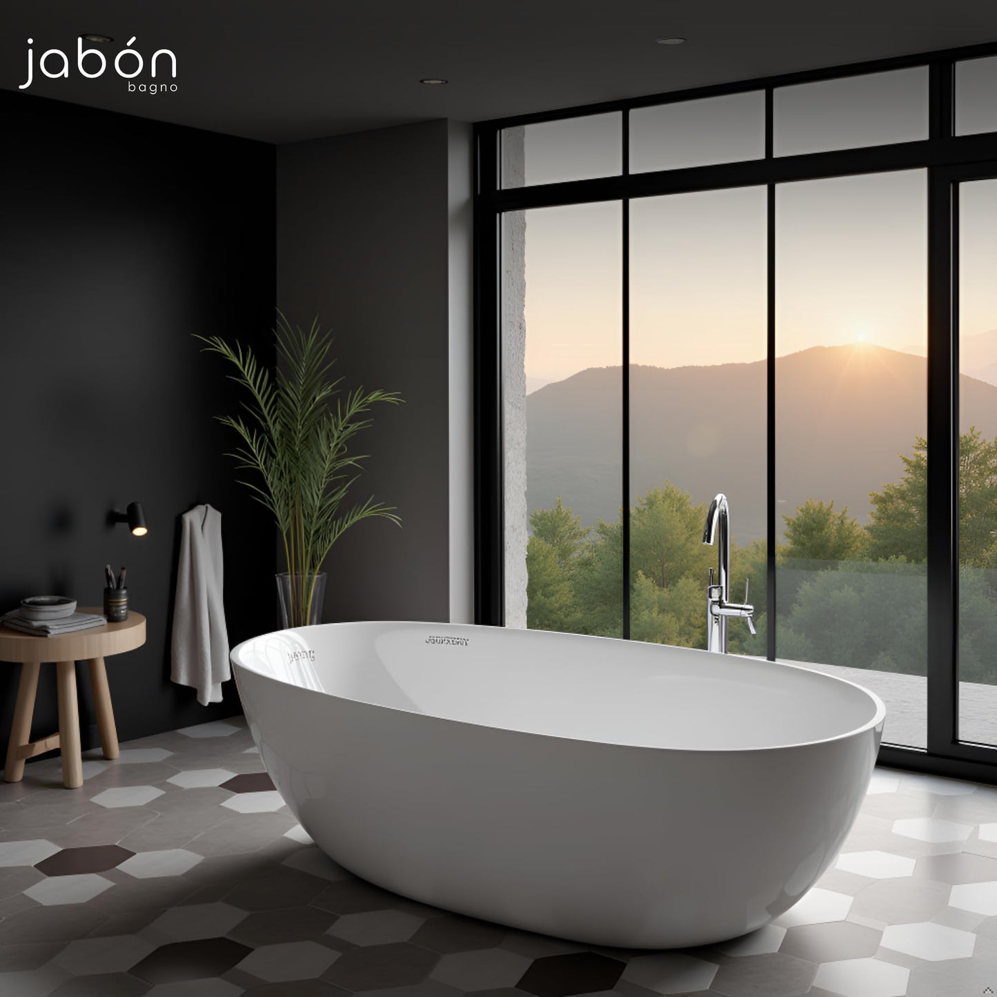 TAISOR Freestanding Bathtub 150 cm – White Glossy Acrylic Soaking Tub with Overflow Drain, Brass Pop-Up Waste & Waste Pipe, 6-Layer Reinforced Standalone Bath Tub