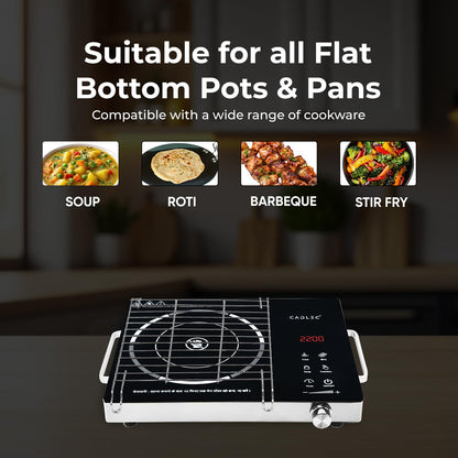 Cadlec CookFusion 2000W Induction Cooktop | 7 Cooking Modes, Auto Shut-Off, Over-Heat Protection, LED Display, BIS Approved, 2-Year Warranty | Black