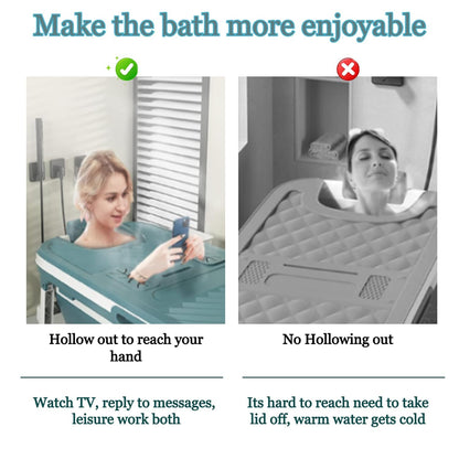 Large 6ft Foldable Bathtub for Adults (132cm) – Portable Soaking Spa with Real-Time Temperature Meter, Massage Rollers & Lid Folding Home Ice Bath & Hot Tub Bathing Tub (132L×62W×52H CM)