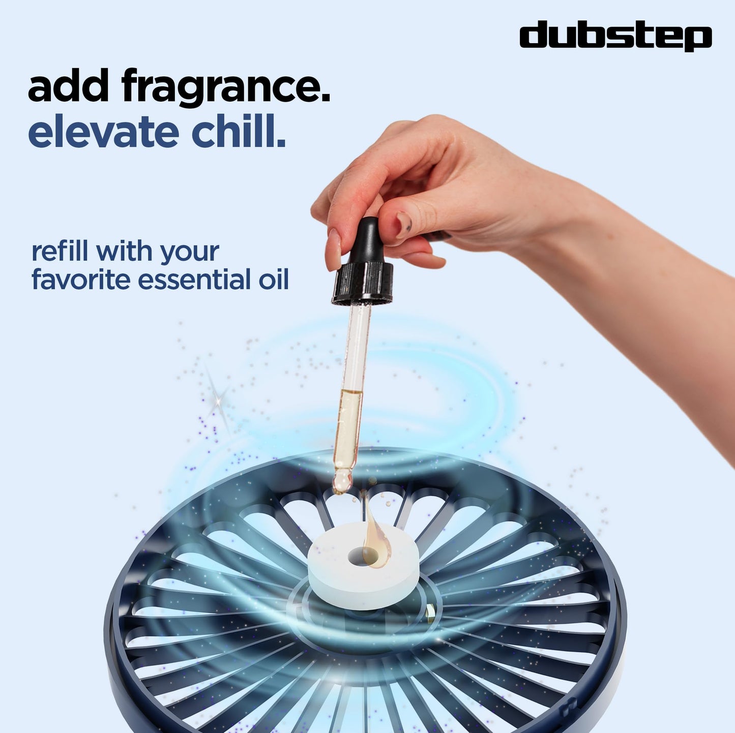 Dubstep Flo-Ice Mini Handheld USB Rechargeable Cooling Fan with Lanyard, LED Digital Display, 5x Speed Mode, 10,000 RPM, Built-in Chiller Tech, Multi-Angle Adjustment, Purple/Black