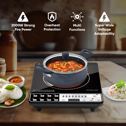 Cadlec CookFusion 2000W Induction Cooktop | 7 Cooking Modes, Auto Shut-Off, Over-Heat Protection, LED Display, BIS Approved, 2-Year Warranty | Black