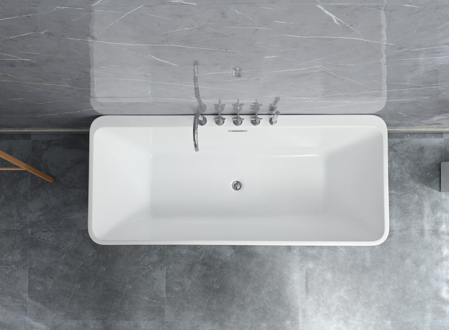 TAISOR Freestanding Bathtub 150 cm – White Glossy Acrylic Soaking Tub with Overflow Drain, Brass Pop-Up Waste & Waste Pipe, 6-Layer Reinforced Standalone Bath Tub