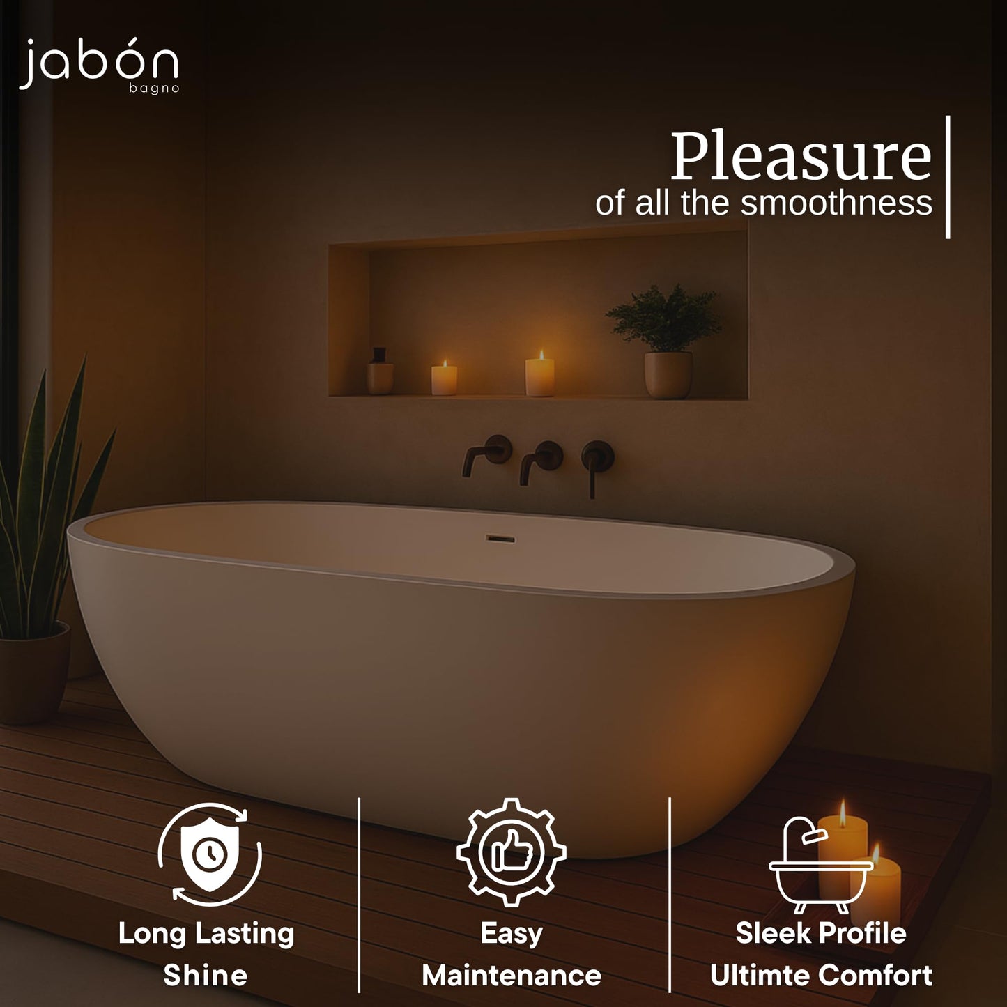 TAISOR Freestanding Bathtub 150 cm – White Glossy Acrylic Soaking Tub with Overflow Drain, Brass Pop-Up Waste & Waste Pipe, 6-Layer Reinforced Standalone Bath Tub