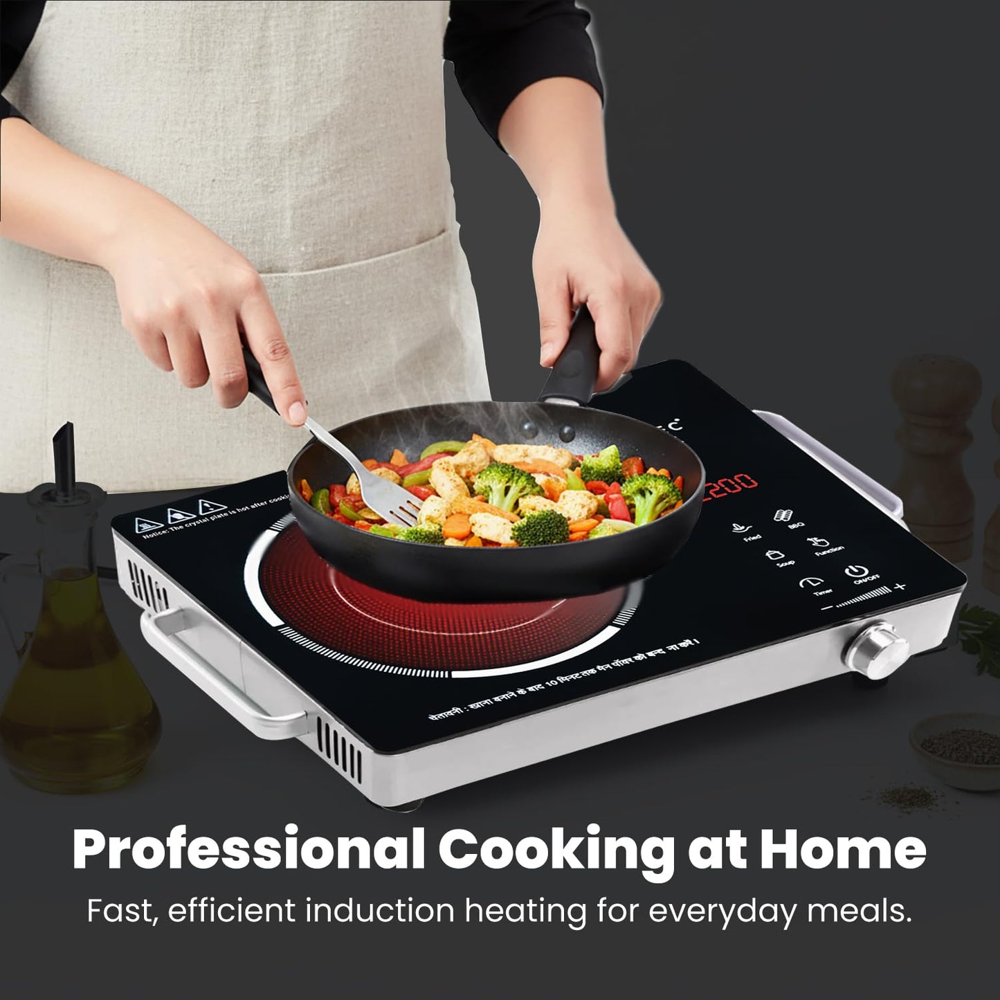 Cadlec CookFusion 2000W Induction Cooktop | 7 Cooking Modes, Auto Shut-Off, Over-Heat Protection, LED Display, BIS Approved, 2-Year Warranty | Black