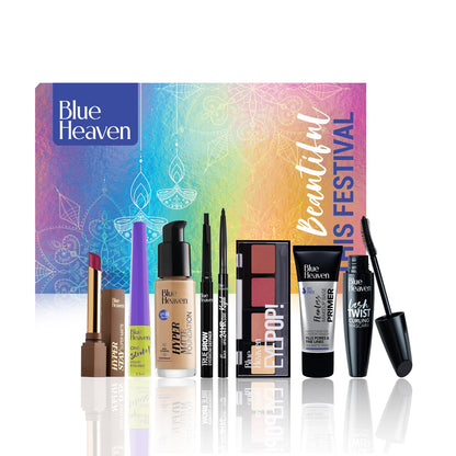 Blue Heaven Festive Makeup Kit Set | Pack of 8 Makeup Essentials | Complete Makeup Kit Set for women | Ideal for Festive Looks, Gifting & Bridal Makeup | Medium Tone Combo | Pack of 8 | 32.1g+45.5ml