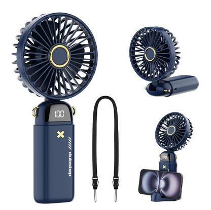 Dubstep Flo-Ice Mini Handheld USB Rechargeable Cooling Fan with Lanyard, LED Digital Display, 5x Speed Mode, 10,000 RPM, Built-in Chiller Tech, Multi-Angle Adjustment, Purple/Black