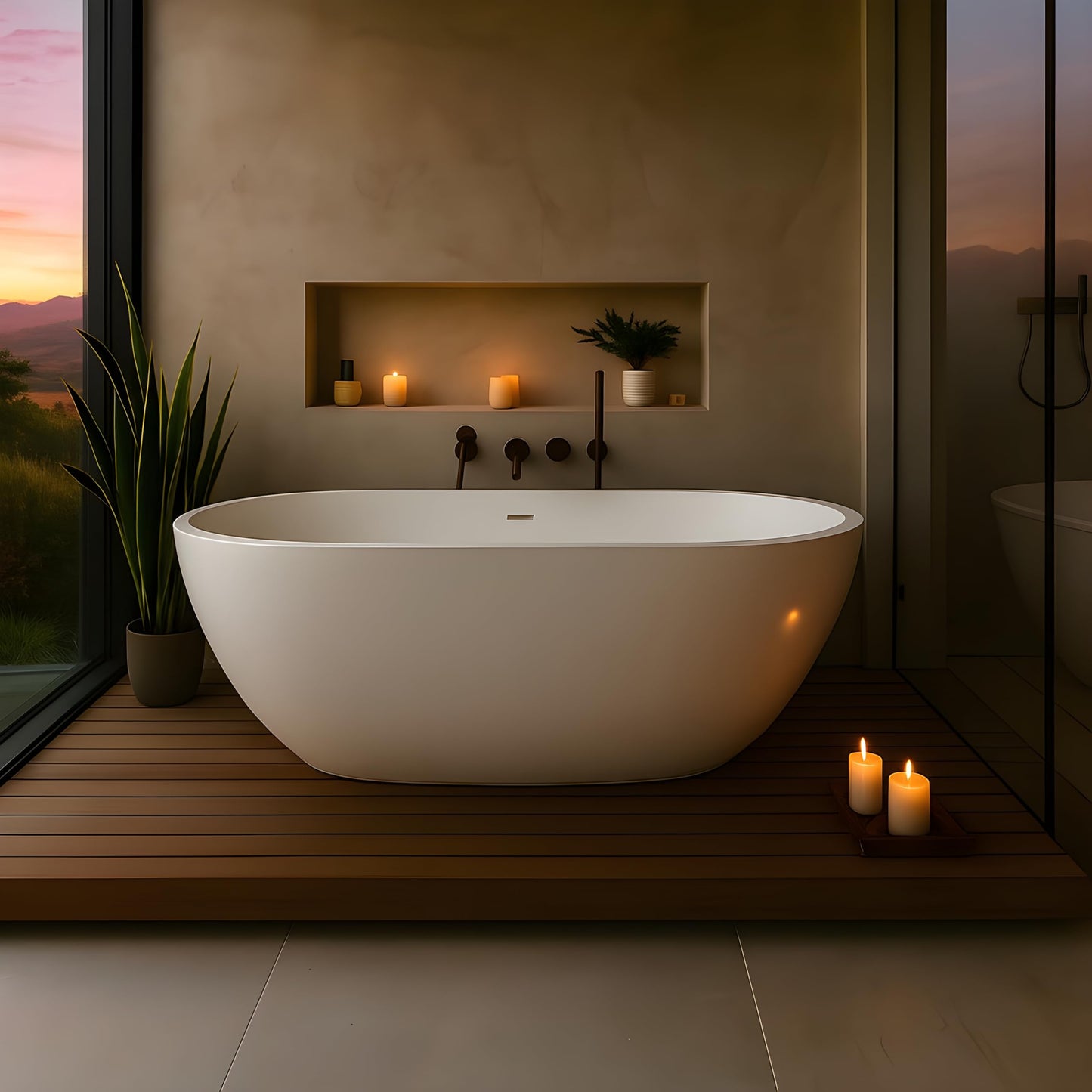 TAISOR Freestanding Bathtub 150 cm – White Glossy Acrylic Soaking Tub with Overflow Drain, Brass Pop-Up Waste & Waste Pipe, 6-Layer Reinforced Standalone Bath Tub