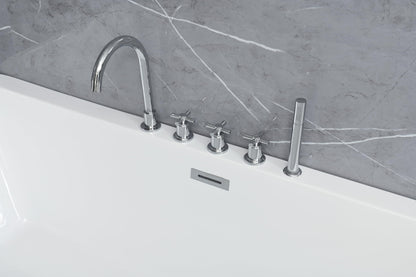 TAISOR Freestanding Bathtub 150 cm – White Glossy Acrylic Soaking Tub with Overflow Drain, Brass Pop-Up Waste & Waste Pipe, 6-Layer Reinforced Standalone Bath Tub