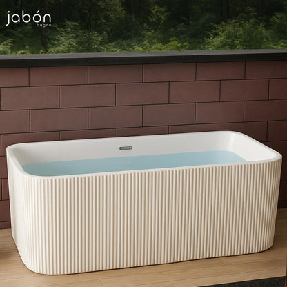 TAISOR Freestanding Bathtub 150 cm – White Glossy Acrylic Soaking Tub with Overflow Drain, Brass Pop-Up Waste & Waste Pipe, 6-Layer Reinforced Standalone Bath Tub