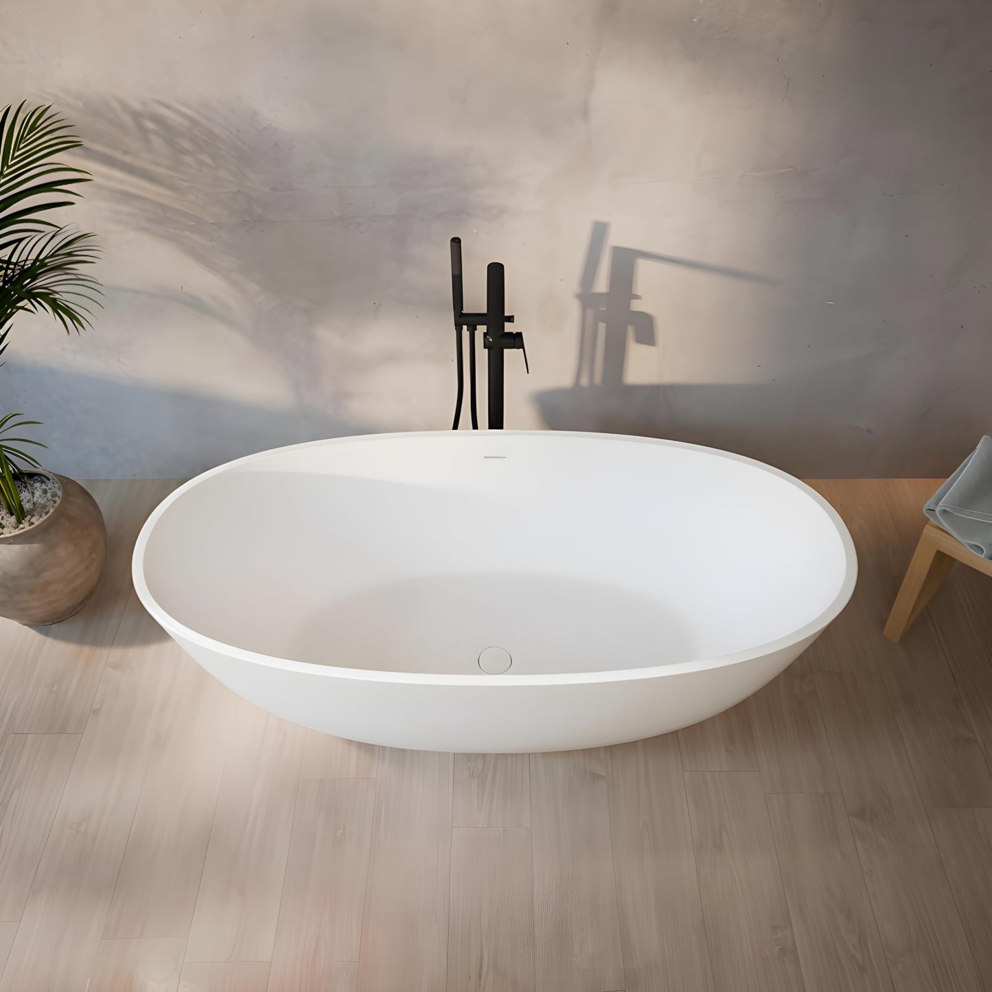 TAISOR Freestanding Bathtub 150 cm – White Glossy Acrylic Soaking Tub with Overflow Drain, Brass Pop-Up Waste & Waste Pipe, 6-Layer Reinforced Standalone Bath Tub