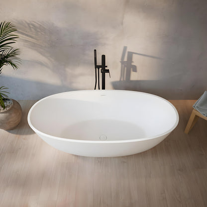 TAISOR Freestanding Bathtub 150 cm – White Glossy Acrylic Soaking Tub with Overflow Drain, Brass Pop-Up Waste & Waste Pipe, 6-Layer Reinforced Standalone Bath Tub