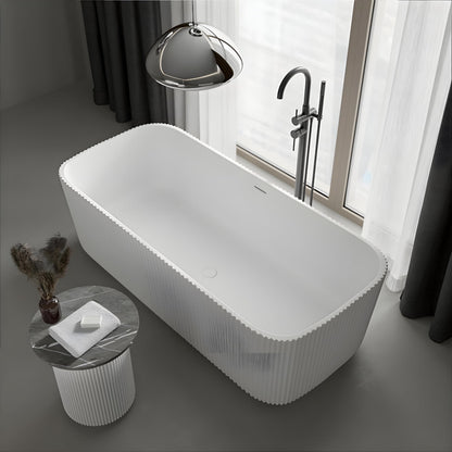 TAISOR Freestanding Bathtub 150 cm – White Glossy Acrylic Soaking Tub with Overflow Drain, Brass Pop-Up Waste & Waste Pipe, 6-Layer Reinforced Standalone Bath Tub