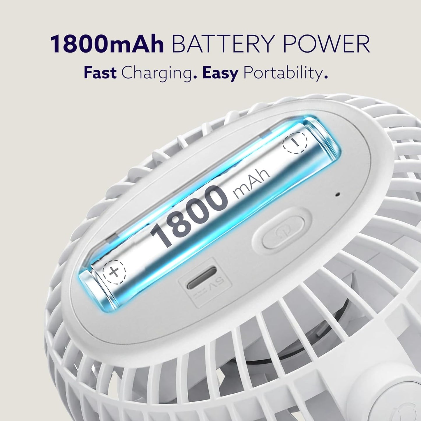 AGARO Regal Portable Clamp Fan, 1800mAh Rechargeable, USB-C Compatible Table Fan, 3 Speeds, Multi-Clip Design, 3400 RPM, Up to 5 Hours Runtime, 5-Inch Mini Fan for Home, Office, Car & Kitchen, White