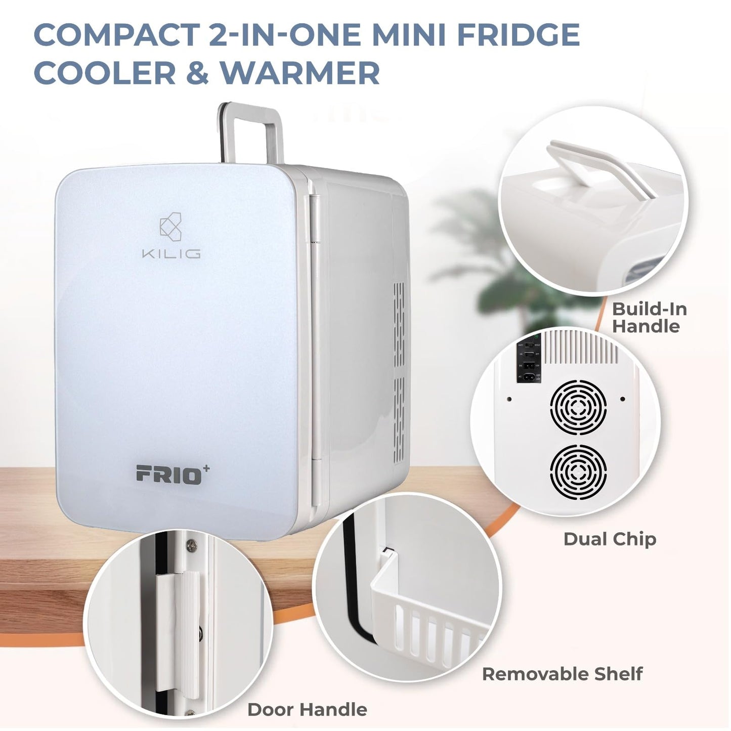 KILIG Frio Mini Fridge | Portable Cooler & Warmer | 240V AC & 12V DC Power for Home & Car | Smart Temperature Control | Perfect for Food & Beverages, Travel, Skincare, Medicine | White (Frio)
