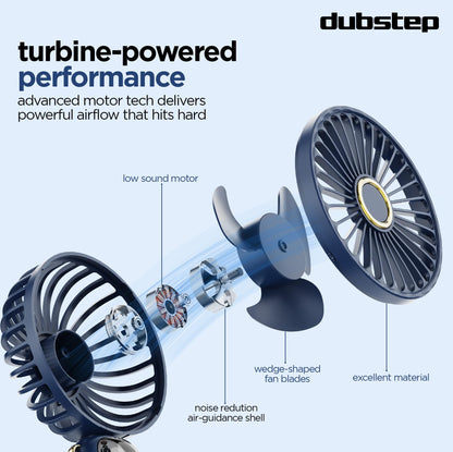 Dubstep Flo-Ice Mini Handheld USB Rechargeable Cooling Fan with Lanyard, LED Digital Display, 5x Speed Mode, 10,000 RPM, Built-in Chiller Tech, Multi-Angle Adjustment, Purple/Black