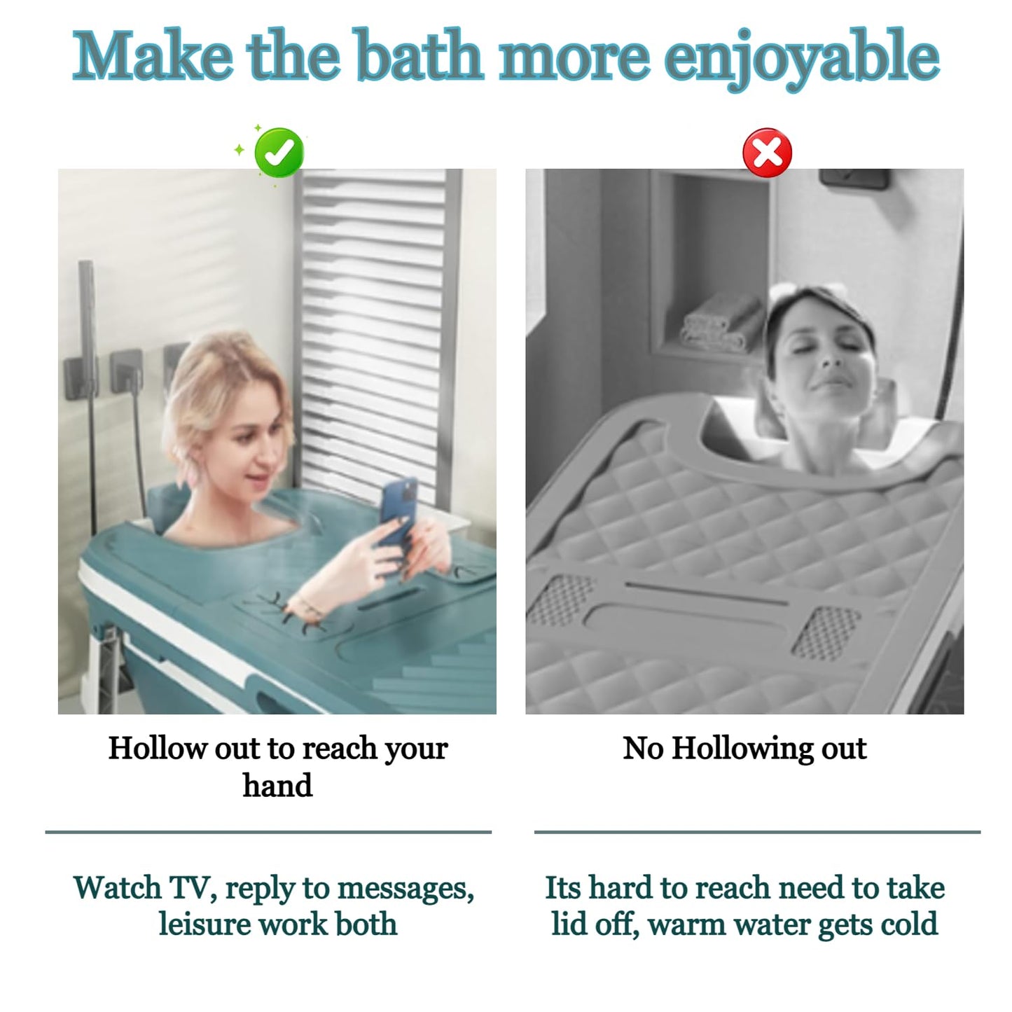 Large 6ft Foldable Bathtub for Adults (132cm) – Portable Soaking Spa with Real-Time Temperature Meter, Massage Rollers & Lid Folding Home Ice Bath & Hot Tub Bathing Tub (132L×62W×52H CM)