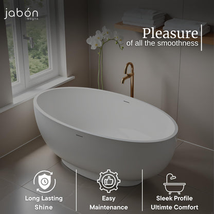 TAISOR Freestanding Bathtub 150 cm – White Glossy Acrylic Soaking Tub with Overflow Drain, Brass Pop-Up Waste & Waste Pipe, 6-Layer Reinforced Standalone Bath Tub