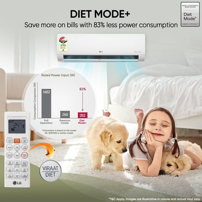 LG 1 Ton 5 Star Dual Inverter Split AC (Copper, AI Convertible 6-in-1 Cooling, Faster Cooling & Energy Saving, 4 Way Air Swing, HD Filter with Anti-Virus Protection, Viraat Mode, US-Q14ENZE, White)