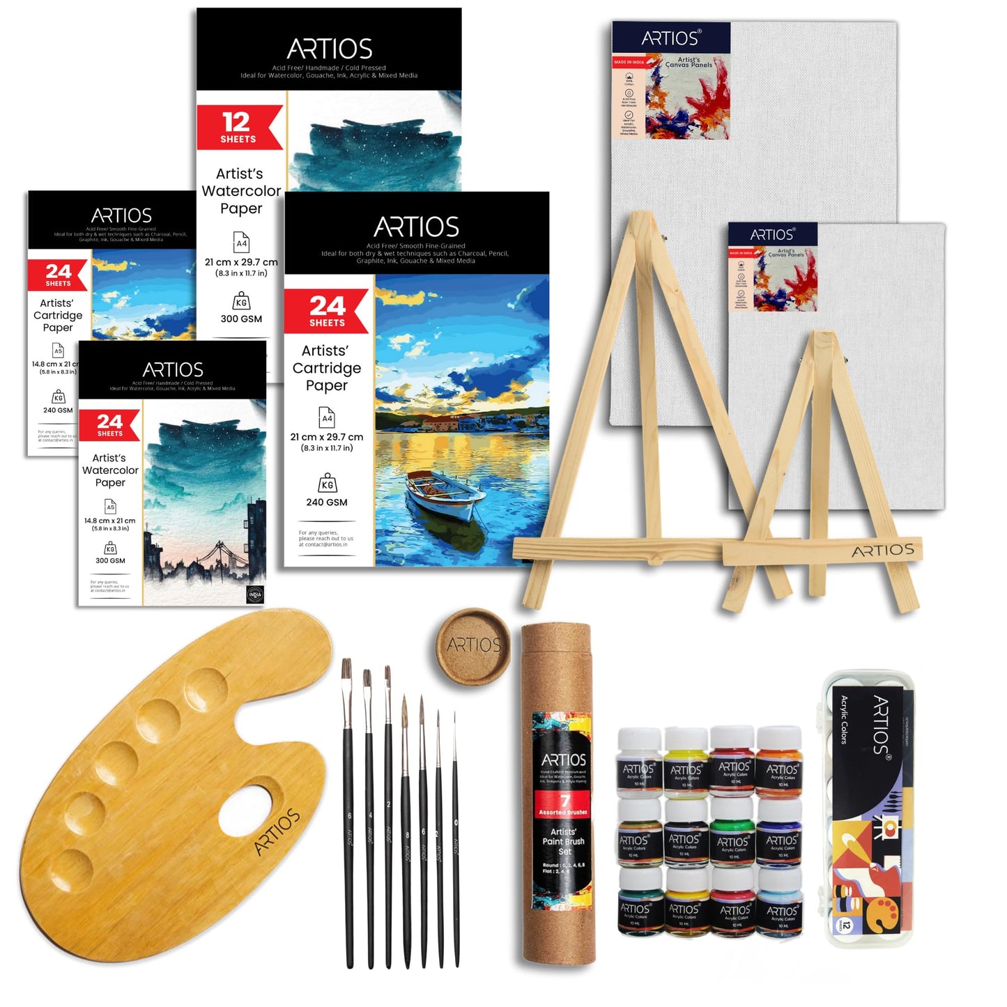 ARTIOS Painting Kit for Artists - 108 Pcs Painting Set for Adults and Kids with Professional Paint Brush Set, Acrylic Paints, Canvas Boards, Easels & Wooden Palette