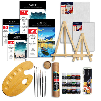 ARTIOS Painting Kit for Artists - 108 Pcs Painting Set for Adults and Kids with Professional Paint Brush Set, Acrylic Paints, Canvas Boards, Easels & Wooden Palette