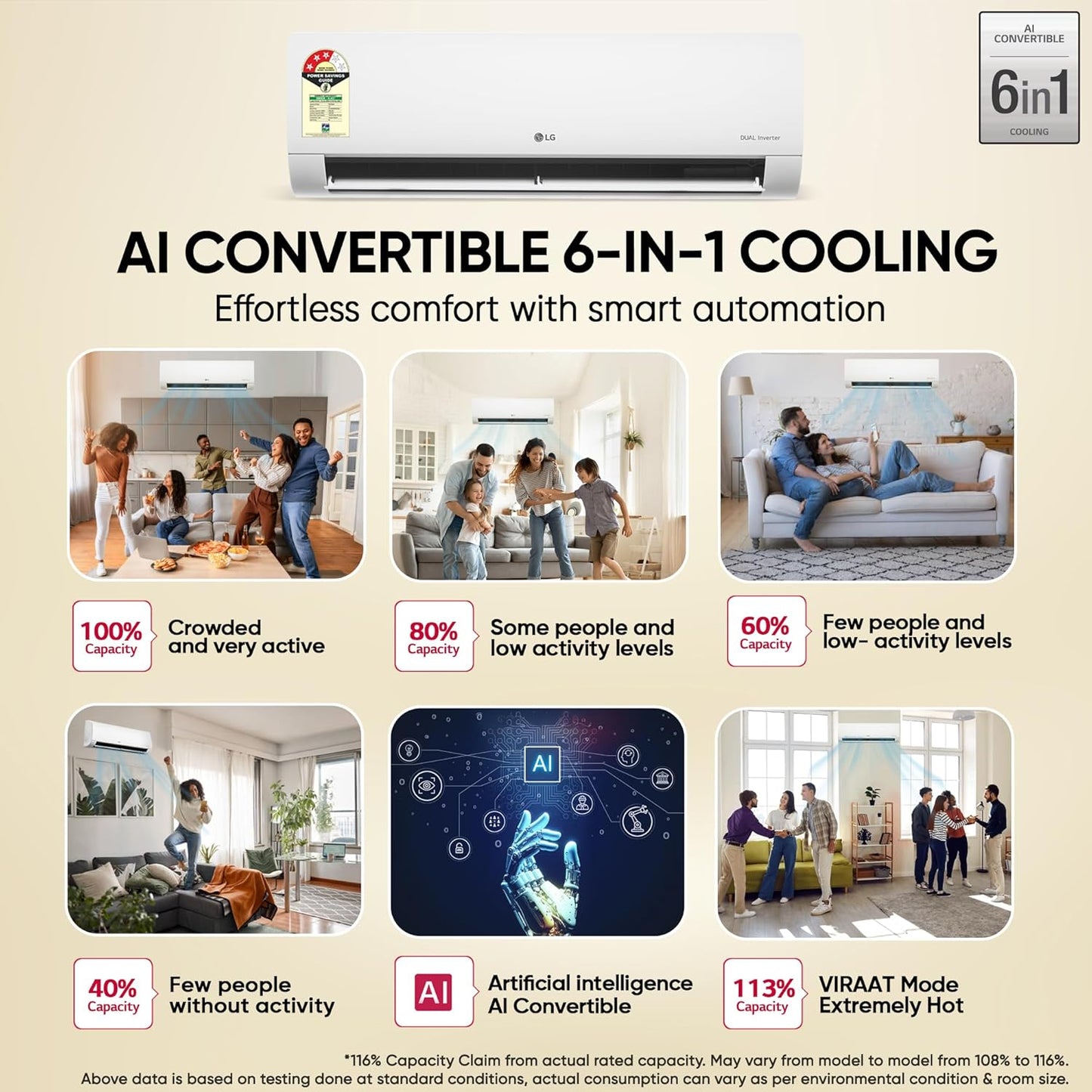 LG 1 Ton 5 Star Dual Inverter Split AC (Copper, AI Convertible 6-in-1 Cooling, Faster Cooling & Energy Saving, 4 Way Air Swing, HD Filter with Anti-Virus Protection, Viraat Mode, US-Q14ENZE, White)