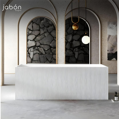 TAISOR Freestanding Bathtub 150 cm – White Glossy Acrylic Soaking Tub with Overflow Drain, Brass Pop-Up Waste & Waste Pipe, 6-Layer Reinforced Standalone Bath Tub