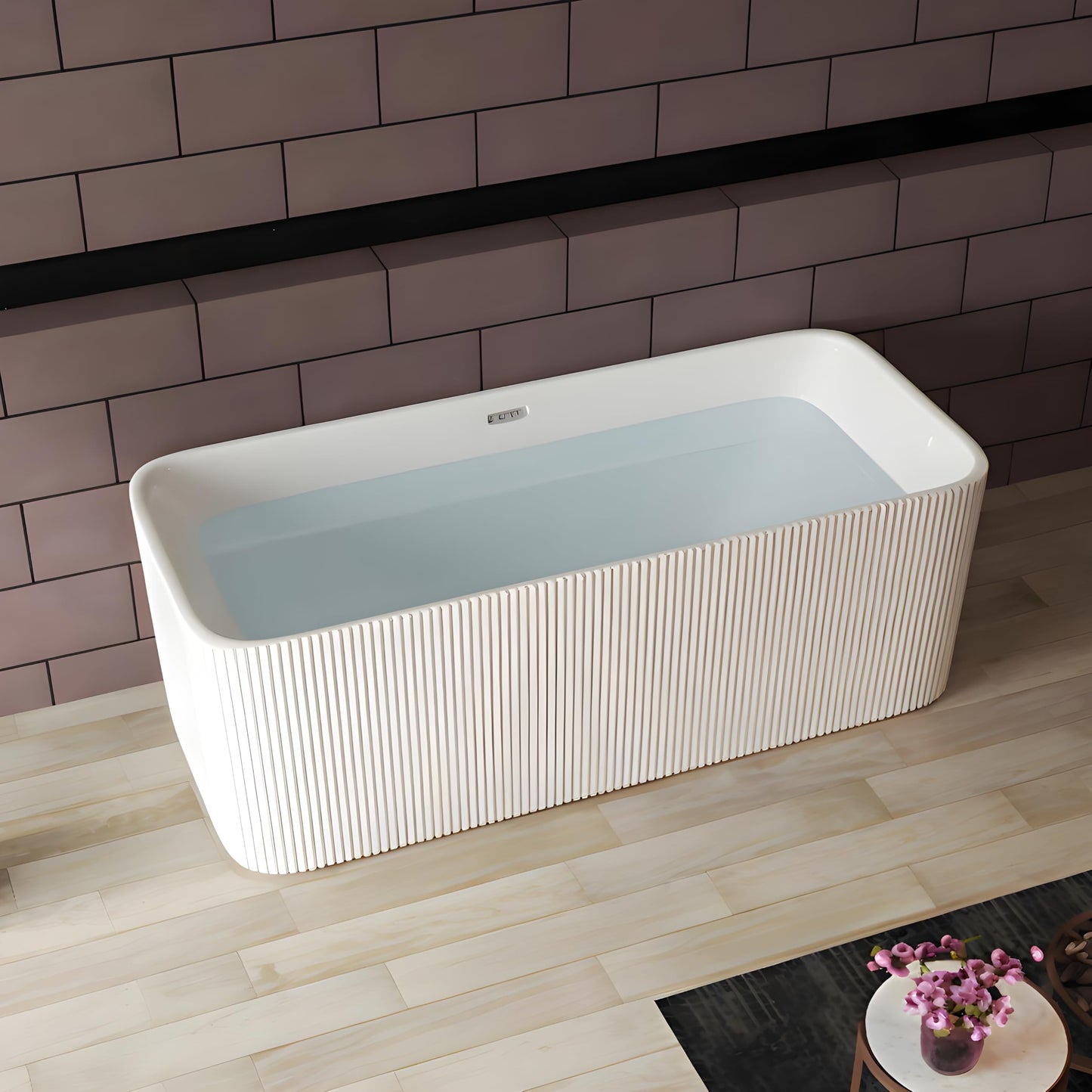 TAISOR Freestanding Bathtub 150 cm – White Glossy Acrylic Soaking Tub with Overflow Drain, Brass Pop-Up Waste & Waste Pipe, 6-Layer Reinforced Standalone Bath Tub
