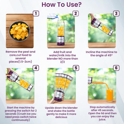 OWNAIR Portable Blender | Smoothie & Juice Maker | 180W Blender Mixer Grinder | 5000mAh Rechargeable Portable Juicer | 450ml High Borosilicate Glass Jar | Baby Food & Smoothie Maker | Grey & Purple