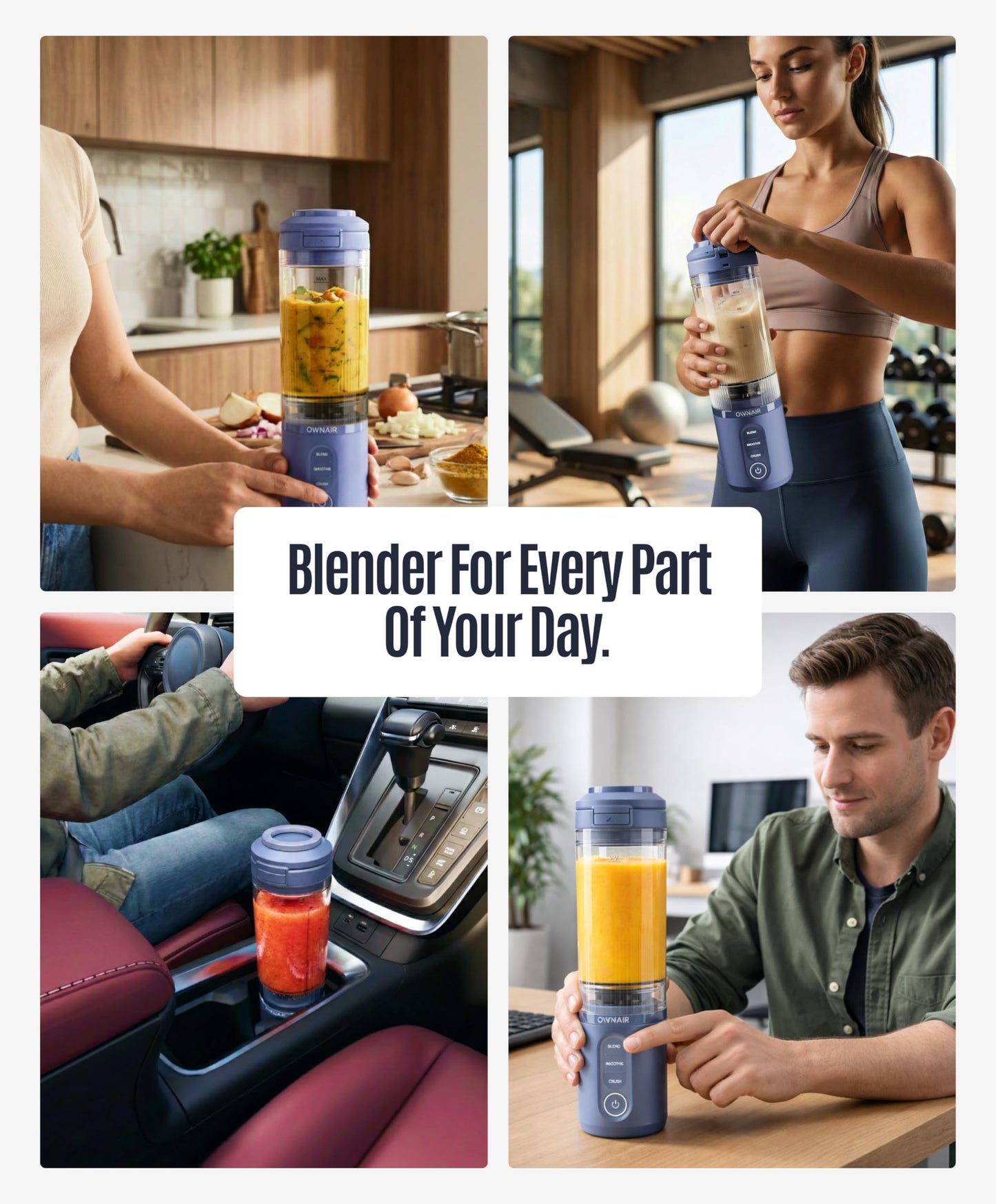 OWNAIR Portable Blender | Smoothie & Juice Maker | 180W Blender Mixer Grinder | 5000mAh Rechargeable Portable Juicer | 450ml High Borosilicate Glass Jar | Baby Food & Smoothie Maker | Grey & Purple