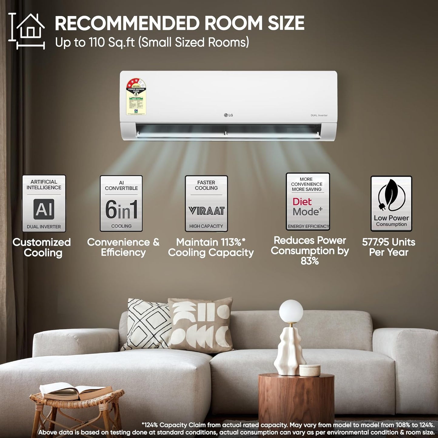 LG 1 Ton 5 Star Dual Inverter Split AC (Copper, AI Convertible 6-in-1 Cooling, Faster Cooling & Energy Saving, 4 Way Air Swing, HD Filter with Anti-Virus Protection, Viraat Mode, US-Q14ENZE, White)