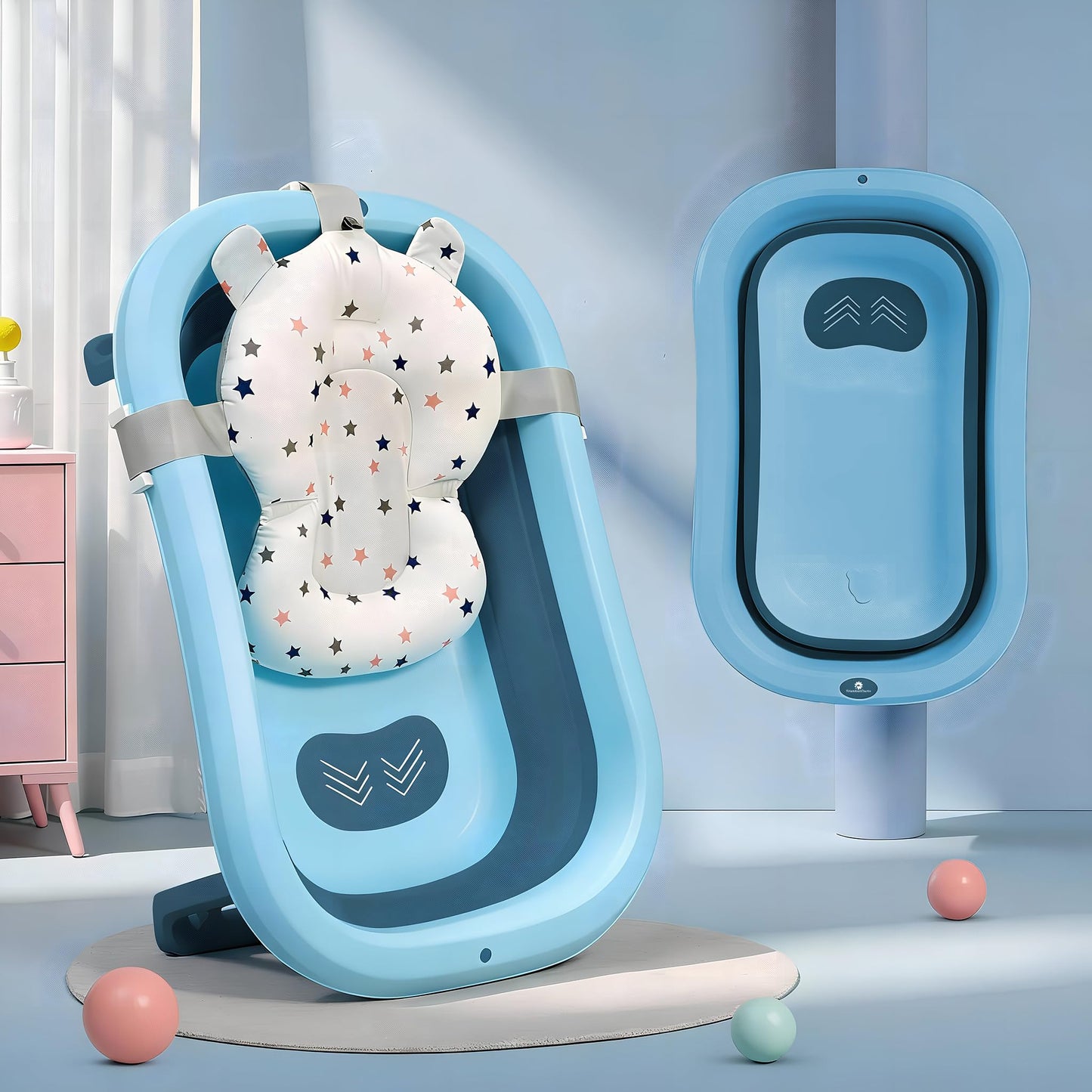 StarAndDaisy Bath Tub for Baby 0-5 Years/Foldable Bath tub for Kids with Cushion, Space Saving Design, Newborn Baby Folding Bathing Tub Girls & Boys, Easy to Store- Grey