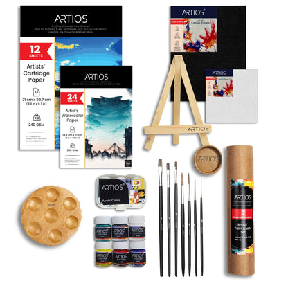 ARTIOS Painting Kit for Artists - 108 Pcs Painting Set for Adults and Kids with Professional Paint Brush Set, Acrylic Paints, Canvas Boards, Easels & Wooden Palette