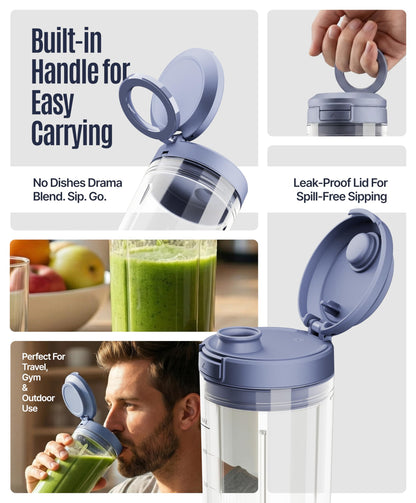 OWNAIR Portable Blender | Smoothie & Juice Maker | 180W Blender Mixer Grinder | 5000mAh Rechargeable Portable Juicer | 450ml High Borosilicate Glass Jar | Baby Food & Smoothie Maker | Grey & Purple