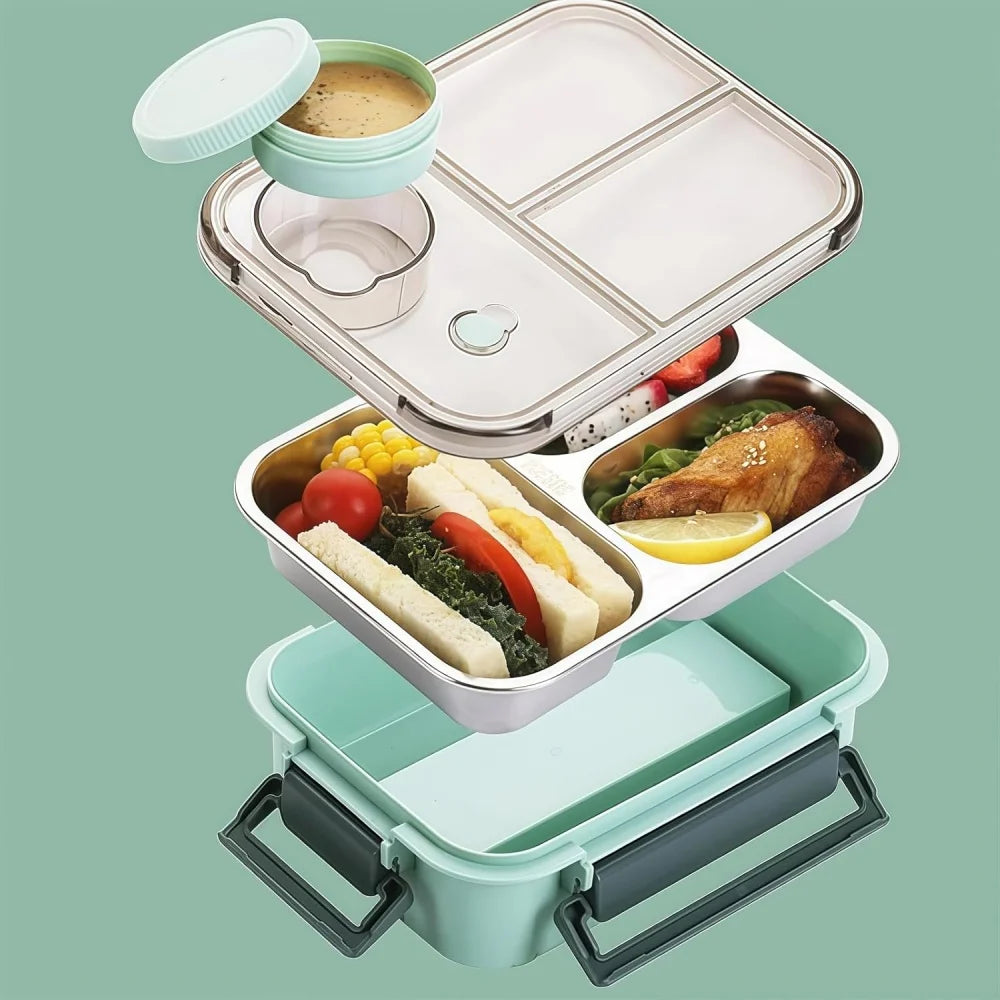 Stainless Steel Lunch Box 🍱 | 3-Compartment Leakproof Tiffin