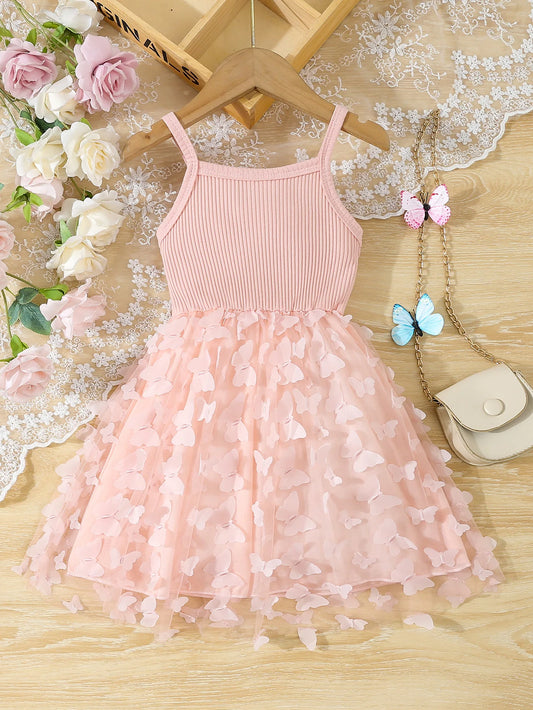 Summer Toddler Girls Butterfly Mesh Dress | Elegant Sleeveless Princess Cami Dress for Baby Girls