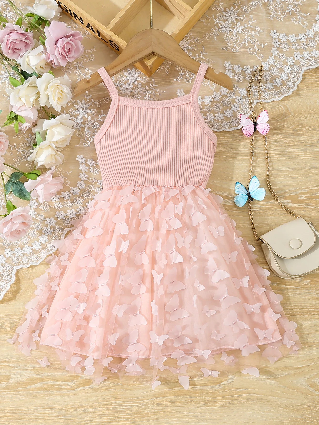 Summer Toddler Girls Butterfly Mesh Dress | Elegant Sleeveless Princess Cami Dress for Baby Girls