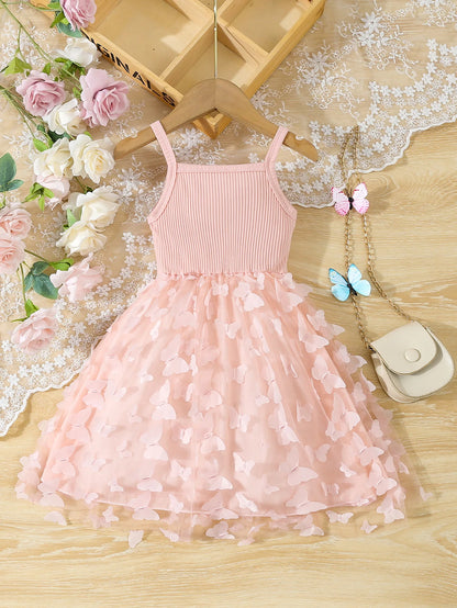 Summer Toddler Girls Butterfly Mesh Dress | Elegant Sleeveless Princess Cami Dress for Baby Girls