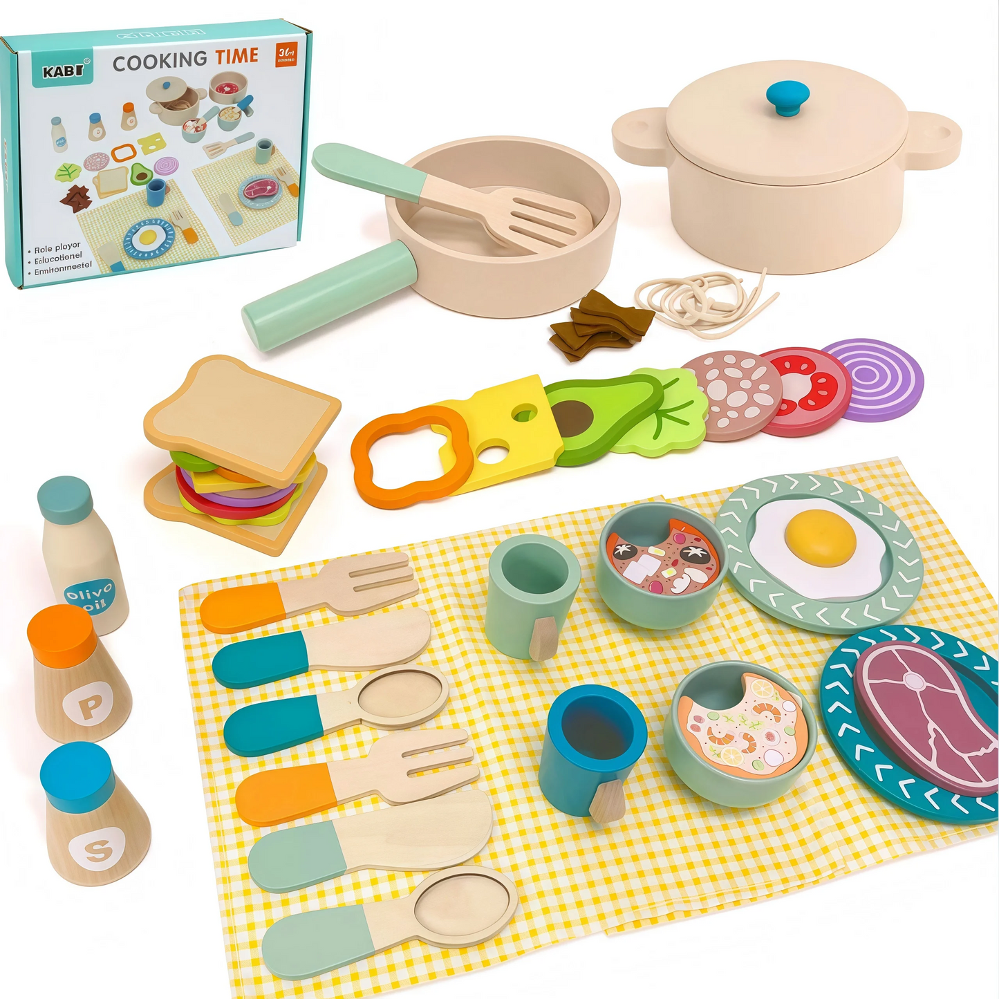 Glomexia Wooden Kids Kitchen Set – 36 PCS