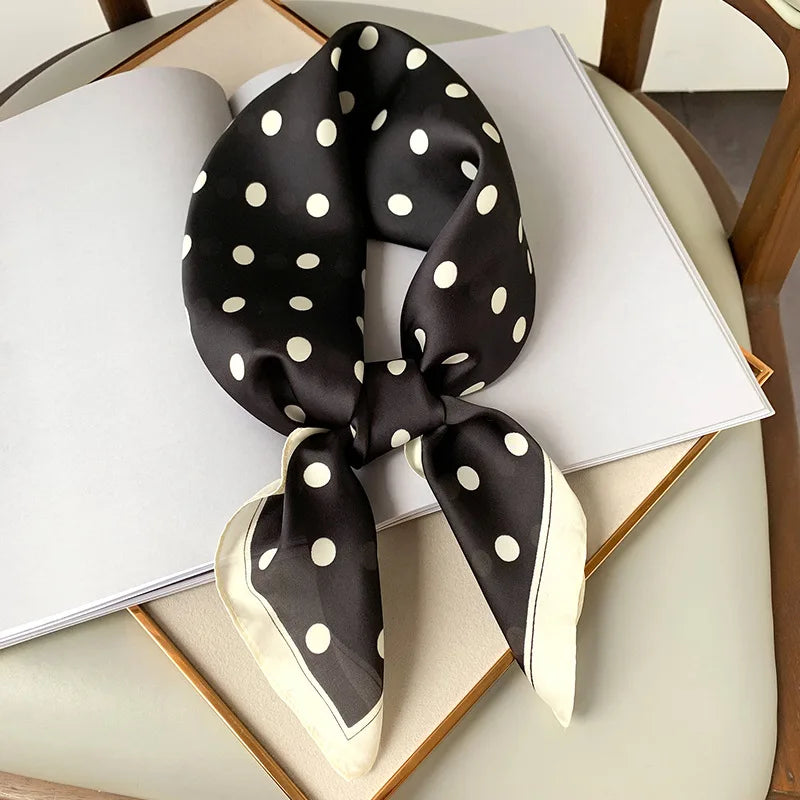 🧣 Glomexia 2025 Luxury Polka Dot Silk Scarf – 70x70cm Elegant Wrap ✨
