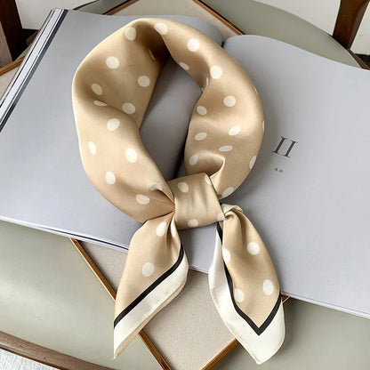 🧣 Glomexia 2025 Luxury Polka Dot Silk Scarf – 70x70cm Elegant Wrap ✨